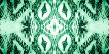 Indonesia Geometric Pattern. Green Ethnic Ikat.