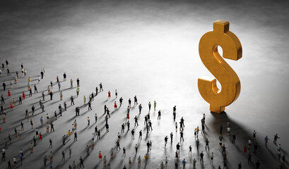 Wall Mural - people walk to big usd dollar symbol.