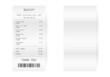 Receipt or bill realistic template. Paper payment check blank. Supermarket or shop purchase cheque. Vector illustration.