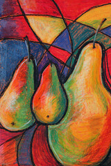 Poster - Pastel drawing of pears on colorful background