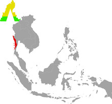 Map Of Myanmar With National Flag Inside The Gray Map Of Southeast Region Of Asia