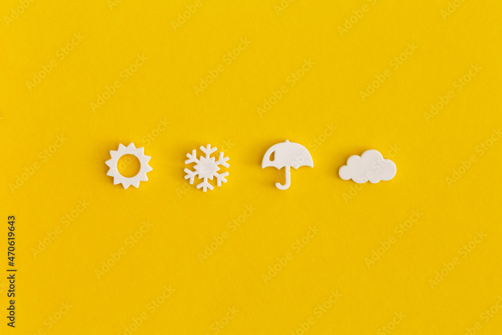 Weather icons set on yellow background. Weather forecast concept.