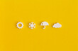 Weather icons set on yellow background. Weather forecast concept.