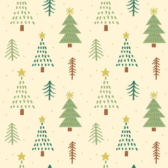 Wall Mural - vector seamless pattern with hand drawn christmas trees