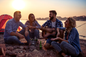 Wall Mural - Group of  friends having fun time together