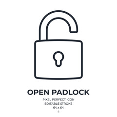 Wall Mural - Open padlock editable stroke outline icon isolated on white background flat vector illustration. Pixel perfect. 64 x 64.