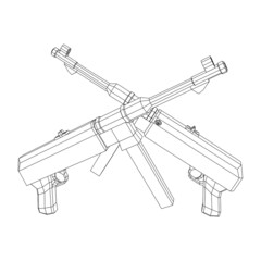 Submachine gun german MP 40 world war 2 firearms pistol. Wireframe low poly mesh vector illustration.