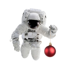 Wall Mural - Astronaut in space suit holds christmas ball