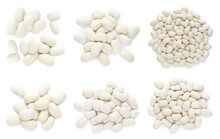 Set With Uncooked Beans On White Background, Top View