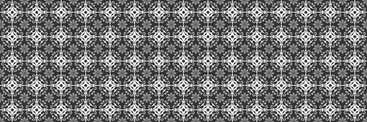 Poster - Ornate background images with light gray ornaments on a black background for your design projects, seamless patterns, wallpaper textures with flat design. Vector illustration