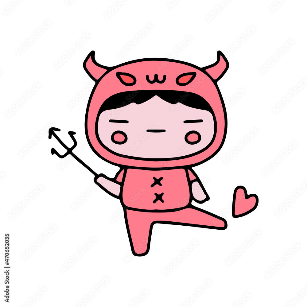 Cute kid with devil costume kick heart symbol costume illustration ...