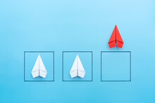 Business For Solution Or Think Outside The Box Concept With Red Paper Plane