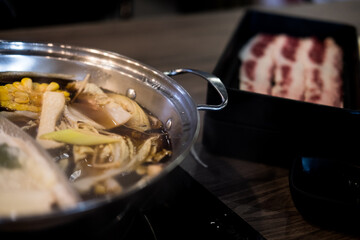 Wall Mural - Close up view of hot pot or Sukiyaki