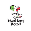 italian food emblem with chef and mustache isolated on white background