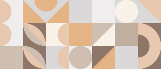 Wall Mural - Trendy vector abstract geometric background with circles in retro scandinavian style, cover pattern seamless. Graphic pattern of simple shapes in earthy colors, abstract mosaic.