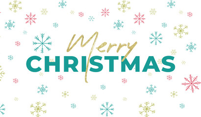 Wall Mural - merry christmas holiday card with multi colored snowflakes background