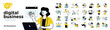 Digital business concept illustrations. Set of illustrations of men and women in various activities of online business, communication, marketing. Modern vector style for graphic and web design.