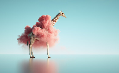 giraffe with a pink cloud around.