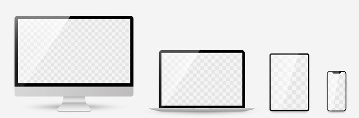 Wall Mural - realistic set computer, laptop, tablet and smartphone. device screen mockup collection. realistic mo