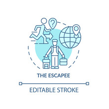 Escapee Blue Concept Icon. Type Of Expats Abstract Idea Thin Line Illustration. Person Seeking For New Place Of Living. Refugee And Fugitive. Vector Isolated Outline Color Drawing. Editable Stroke