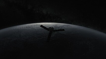cosmos concept. a space satellite flies over the moon. 3d animation