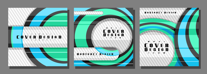 Wall Mural - Vector set of Square Covers, 3 colorful layouts with decorative design circles with copy space for ad text, trendy cover templates for advertising, square promo concepts with grey striped background.