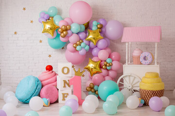 Decor for birthday with candy and macaroon