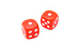 Red dice isolated on white background with snake eyes combination