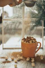 new Year 's cocoa with marshmallow , New Year 's drink