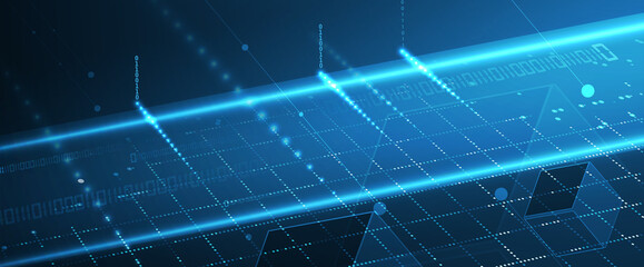 Quantum processing. Deep learning artificial intelligence. Future new technology  for business or science presentation