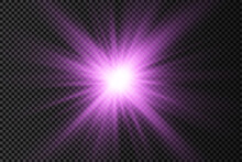 Purple Glowing Light Star, Violet Burst Sun Rays.
