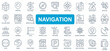 © alexdndz - Navigation concept simple line icons set. Bundle of home, pinpoint, compass, map, search, route, mountains, satellite, tracking and other. Vector pack outline symbols for website or mobile app design
