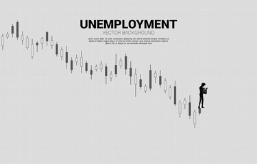 Unemployment man walk away with down graph. business concept for unemployed people and down turn economy.