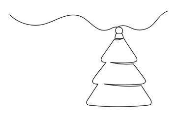 Wall Mural - Continuous one line drawing of the Christmas tree. Christmas tree isolated on white background. Vector illustration