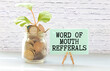 Leinwandbild Motiv mouth refferals word written on wood block. mouth refferals text on table, concept