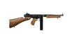 Vintage submachine gun Tommy Gun. Weapons of the army and mafia. Isolate on a white back
