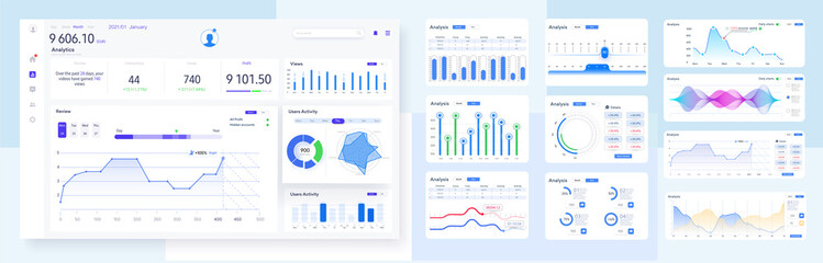 modern presentation with infographics, dashboard ui, ux, kit, great design for any site purposes cha