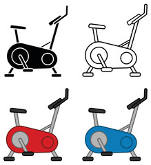 Wall Mural - Stationary Exercise Bike Clipart Set - Outline, Silhouette and Color