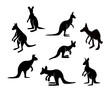 kangaroo silhouettes vector, kangaroo silhouette set
