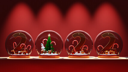 Sticker - Huge amount next year is 2022, with a snow globe, green Christmas trees, gifts. New Year's fabulous atmosphere