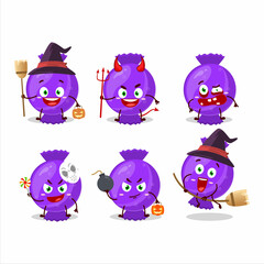 Wall Mural - Halloween expression emoticons with cartoon character of blue candy wrap