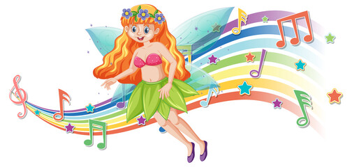 Wall Mural - Cute fairy cartoon character with melody rainbow wave