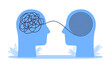 © Konstantin - Psychologist consulting or mental problem solving brainstorm concept. Human heads with tangled chaos disorder turns into order line, finding solution. Coach, mentoring psychotherapy. Complex to simple