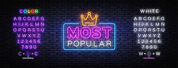 most popular neon sign for banner design. most popular neon text vector design template. vector illu