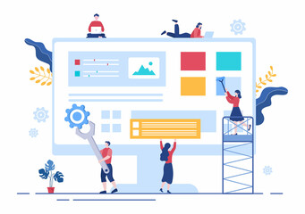 UI & UX Programmer Flat Design Vector Illustration for Business Information and Team Sharing Ideas with Designer, Coding, Interface or Software App Development