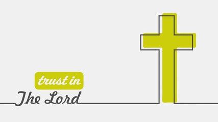 Cross and trust in the Lord text in thin lines style