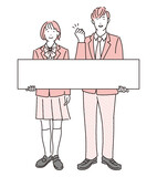 Fototapeta  - シンプル　イラスト　メッセージボードを持つ学生の男女