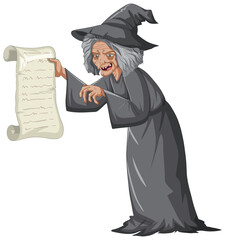 Poster - Wicked old witch character on white background