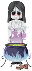 Poster - Little ghost girl with black eyes and spelling potion pot