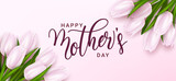 Fototapeta Tulipany - Mothers day vector background design. Mother's day typography text with tulips flower element for mom parent celebration greeting card messages. Vector illustration.
